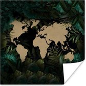 Muurdecoratie - Wereldkaart - Bruin - Bloemen - 50x50 cm - Poster