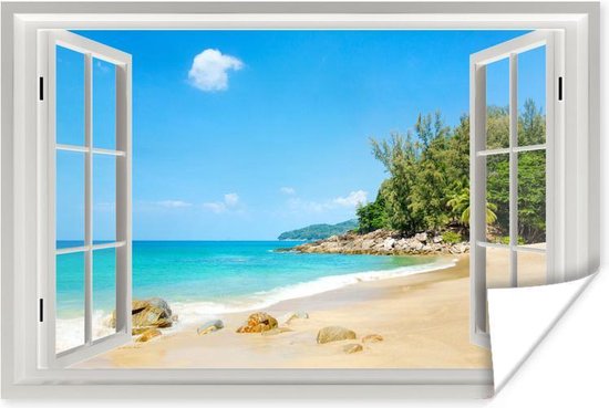 Poster Doorkijk - Water - Strand - 120x80 cm