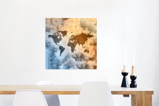 Décoration murale - Wereldkaart - Couleurs - Vintage - 50x50 cm - Affiche