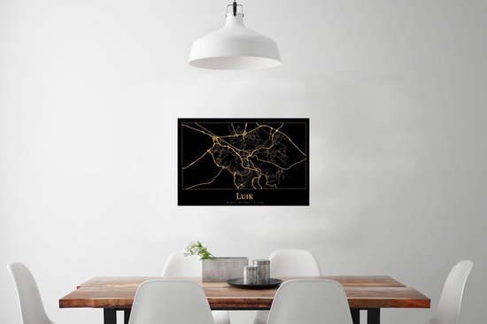 Poster Kaart - Luik - Goud - Zwart - 90x60 cm