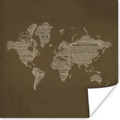 Poster Wereldkaart - Krant - Bruin - 100x100 cm XXL