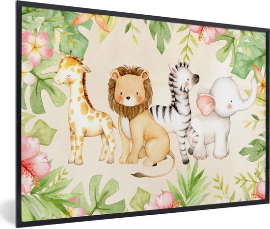 Fotolijst incl. Poster - Jungle - Dieren - Bloemen - Planten - 30x20 cm - Posterlijst