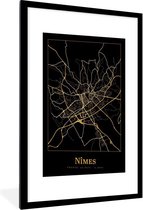 Fotolijst incl. Poster - Stadskaart - Nîmes - Goud - Zwart - 60x90 cm - Posterlijst - Plattegrond