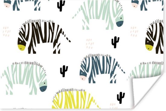 Poster Zebra - Kleuren - Cactus - Wit - 30x20 cm