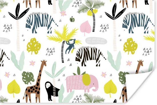 Poster Dieren - Jungle - Palmboom - Pastel - 90x60 cm