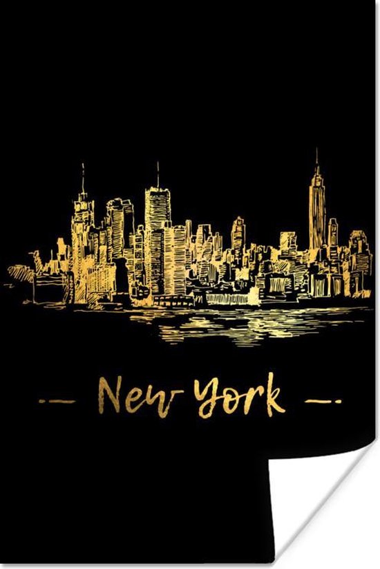 Poster New York - Skyline - Zwart - 60x90 cm
