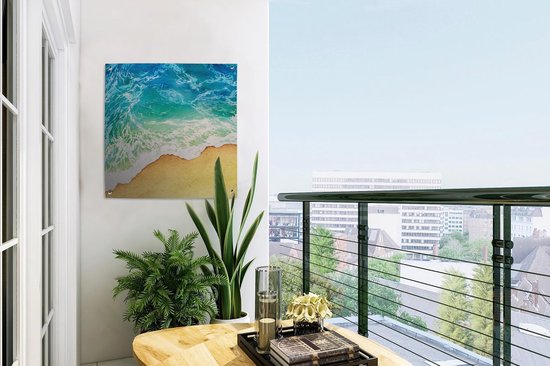 Tuinposters Strand - Zee - Golf - 50x50 cm - Tuindoek - Buitenposter
