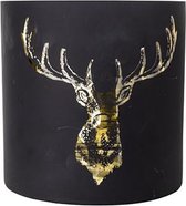 Theelichthouder Deerhead Gold Matt Zwart 20x20xh20cm Rond Glas