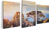 Artaza Canvas Schilderij Drieluik Leeuw Tijdens Zonsondergang - 120x60 - Foto Op Canvas - Canvas Print