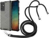 Voor Samsung Galaxy A82 5G schokbestendige honingraat pc + TPU-hoes met nekkoord (zwart)