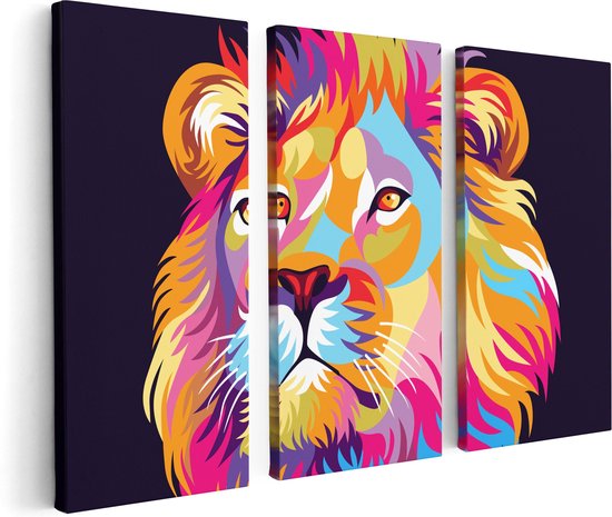 Artaza - Triptyque de peinture sur toile - Lion coloré - Tête de lion - Abstrait - 120x80 - Photo sur toile - Impression sur toile