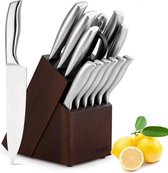 Keukenmessenset met RVS messen | Incl. Acaciahouten blok | Ergonomisch Design | design vrij van merk-logo