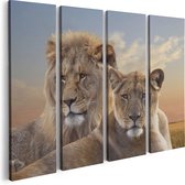 Artaza Canvas Schilderij Vierluik Leeuw En Leeuwin - 80x60 - Foto Op Canvas - Canvas Print