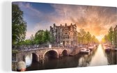 Canvas Schilderij Grachten - Amsterdam - 80x40 cm - Wanddecoratie