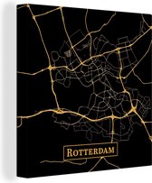 Canvas Schilderij Kaart - Rotterdam - Zwart - Goud - 20x20 cm - Wanddecoratie