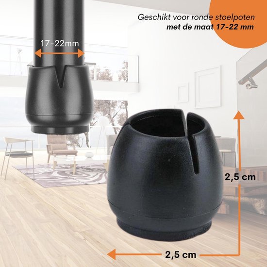 FLOOQ - Couvre-jambes de chaise - 17-22 mm - avec Feutre anti-rayures - Protège-jambes de chaise - Protection de sol - Protège-jambes d'assise - 24 pièces - Zwart - Rond