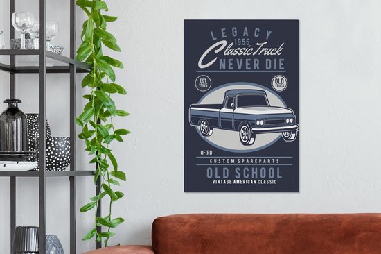 Tableau sur toile Truck - Rétro - Dessin - 40x60 cm - Décoration murale - Cadeau Vaderdag - Cadeau - Cadeau pour lui - Astuce - Homme