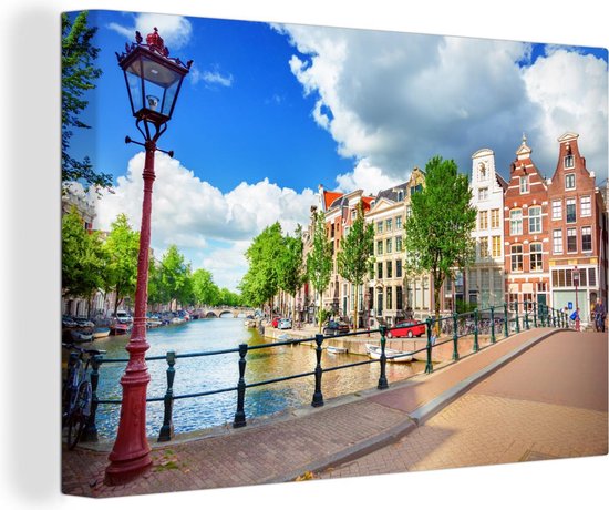 Peintures sur toile Canal - Amsterdam - Nederland - 180x120 cm - Décoration murale XXL