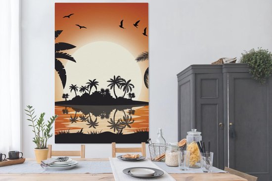 Toile Peinture Soleil - Ile - Mer - 120x180 cm - Décoration murale XXL