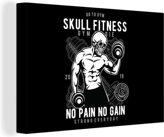 Toile Peinture Poids - Fitness - Squelette - Vintage - 140x90 cm - Décoration murale - Cadeau Vaderdag - Cadeau - Cadeau pour Lui - Astuce - Homme