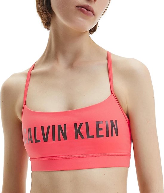 Calvin Klein Low Support Sportbeha - Maat S - Vrouwen - Roze/Rood - Zwart