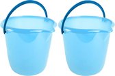 Set van 2x stuks blauwe schoonmaak emmers/huishoud emmers 10 liter van diameter 28 cm en hoogte 26 cm