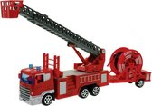 brandweerwagen met slangentrailer 20 cm rood