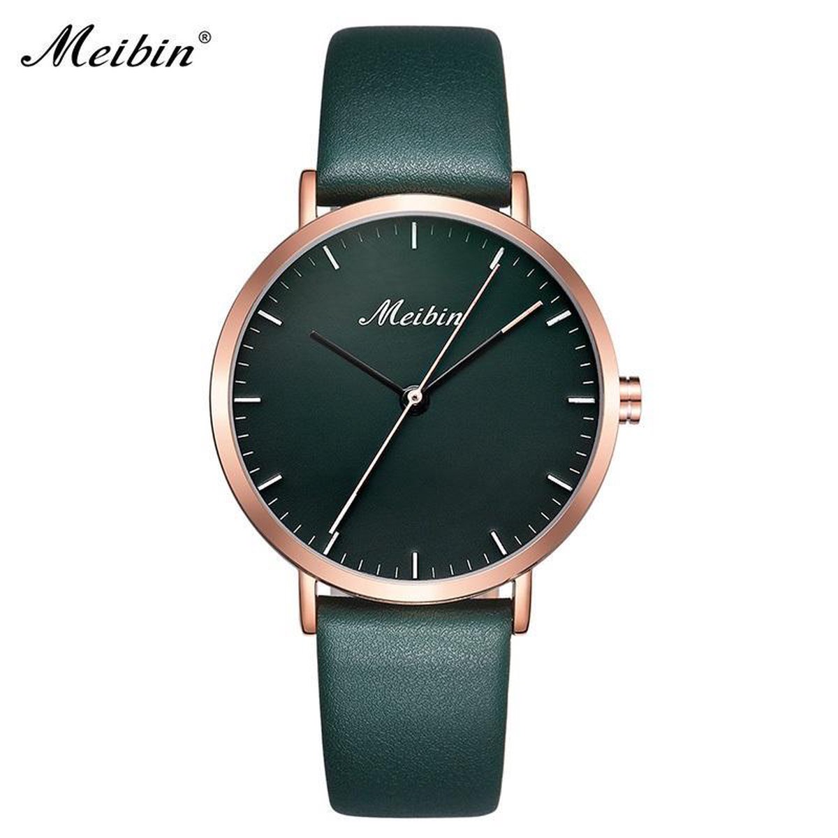 Longbo - Meibin - Dames Horloge - Donker Groen/Rosé/Donker Groen - 34mm