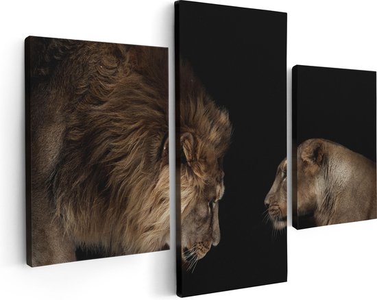 Artaza Tableau Triptyque Lion Et Lionne - 90x60 - Photo Sur Toile - Impression Sur Toile