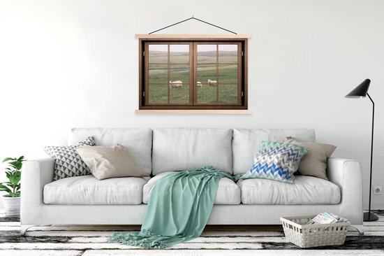 Porte-affiche avec affiche - Affiche scolaire - Vue à travers - Moutons - Animaux - 120x80 cm - Lattes transparentes