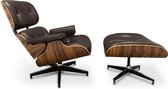 Eames Lounge Chair + Hocker - Mokka Bruin - Palissander - Fauteuil - Set