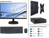 Mini PC met 24 inch monitor, draadloze muis en toetsenbord - 8GB RAM - 1TB SSD - Geluidloos - Intel Quad Core CPU - incl. Win10 Pro, virusbeveiliging en Office 2019 Pro (verloopt n