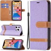 Kleuraanpassing Denim Textuur Horizontale Flip Leren Case met Houder & Kaartsleuven & Portemonnee & Lanyard Voor iPhone 13 Pro (Paars)