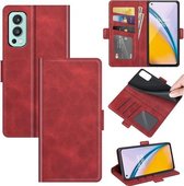 Voor OnePlus Nord 2 5G Dual-side magnetische gesp horizontale flip lederen hoes met houder en kaartsleuven en portemonnee (rood)