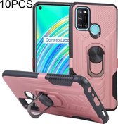 10 STKS Shield Armor PC + TPU-beschermhoes met 360 graden rotatieringhouder voor OPPO Realme C17 (roségoud)