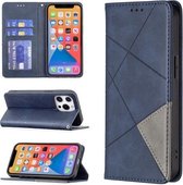 Rhombus Texture Horizontal Flip Magnetic Leather Case met houder en kaartsleuven voor iPhone 13 Pro Max (blauw)