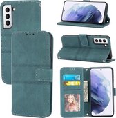 Voor Samsung Galaxy S21 FE Reliëf Gestreepte Magnetische Gesp PU + TPU Horizontale Flip Lederen Case met Houder & Kaartsleuf & Portemonnee & Fotolijst & Sling (Groen)