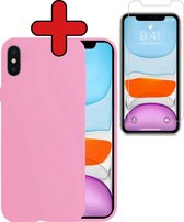 Hoes voor iPhone X Hoesje Siliconen Case Cover Met Screenprotector - Hoes voor iPhone X Hoesje Cover Hoes Siliconen Met Screenprotector - Roze