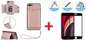 2-in-1 Luxe PU Lederen Wallet Hoesje Met Full Cover Tempered Glass Screenprotector Geschikt Voor  Apple iPhone 7 Plus / 8 Plus (5.5 Inch) - Portemonnee Back - Kaarthouder Card Case Pasjes Hou