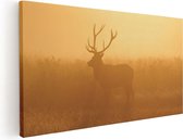 Artaza Canvas Schilderij Hert Tijdens De Mist - 120x60 - Groot - Foto Op Canvas - Canvas Print