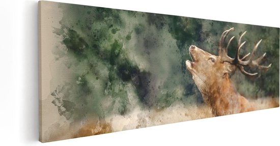 Artaza Canvas Schilderij Hert Aquarel - Abstract - 60x20 - Foto Op Canvas - Canvas Print