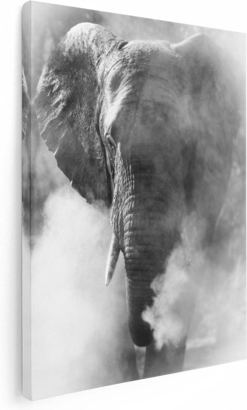 Artaza Canvas Schilderij Olifantenkop - Olifant - Zwart Wit - 30x40 - Klein - Foto Op Canvas - Canvas Print