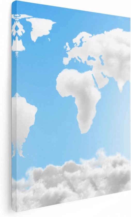 Artaza - Canvas Schilderij - Wereldkaart Gemaakt Van Wolken - Foto Op Canvas - Canvas Print