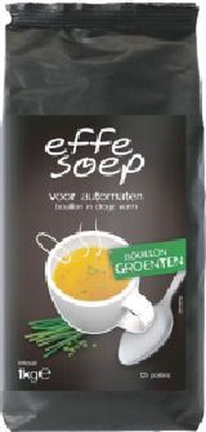 Sac noir "effe soep" avec une image d'une tasse de bouillon de légumes. 1kg.