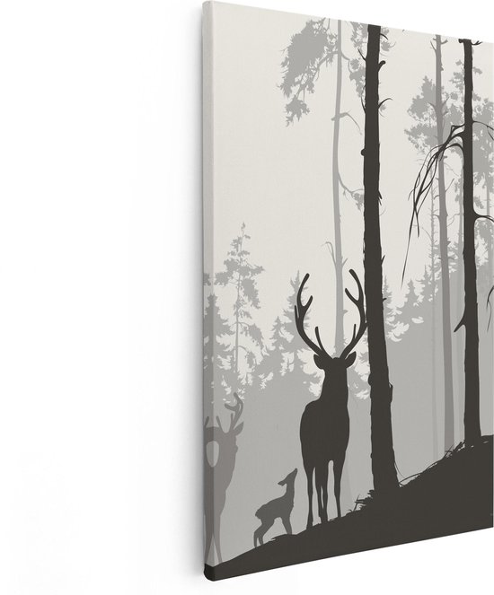 Artaza Canvas Schilderij Herten In Het Bos - Silhouet - 40x60 - Poster Foto op Canvas - Canvas Print