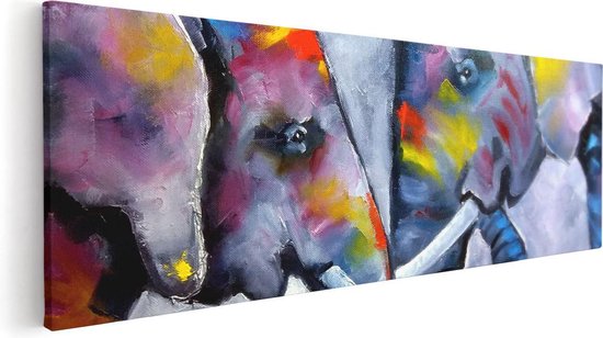 Artaza Canvas Schilderij Twee Getekende Olifanten - Abstract - 90x30 - Foto Op Canvas - Canvas Print