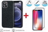 2-In-1 Screenprotector Glitter Hoesje Bescherming Protector Set Geschikt Voor Apple iPhone 12 Pro Max - Full Cover 3D Edge Tempered Glass Screen Protector Met Siliconen Back Besche