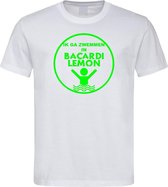 Wit T-Shirt met “ Ik ga zwemmen in Bacardi Lemon “ print Neon Groen Size M
