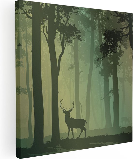 Artaza Canvas Schilderij Hert In Het Bos - Silhouet  - 50x50 - Foto Op Canvas - Canvas Print