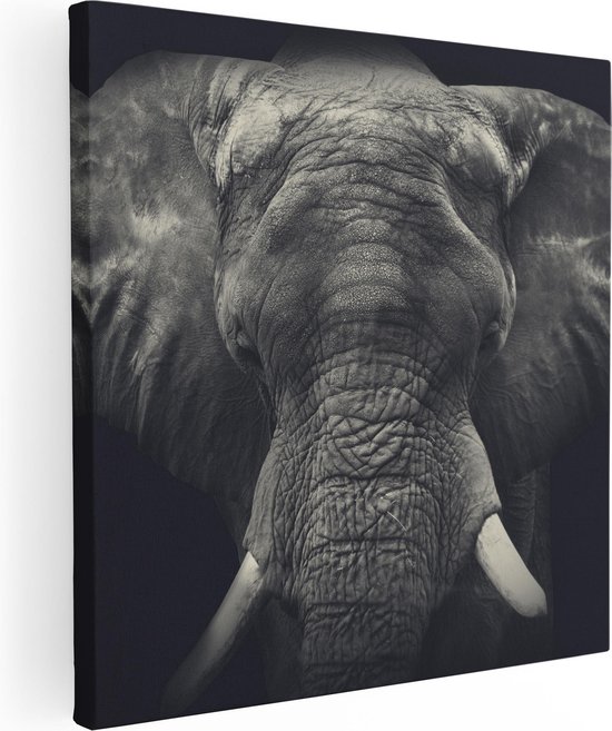 Artaza - Canvas Schilderij - Olifantenkop - Olifant - Zwart Wit - Foto Op Canvas - Canvas Print